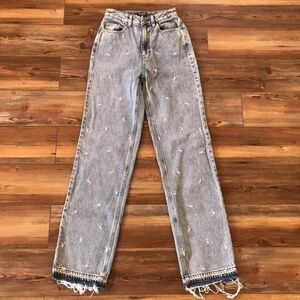 Pacsun x Playboy Bunny Pattern High Rise Distressed Blue Jeans